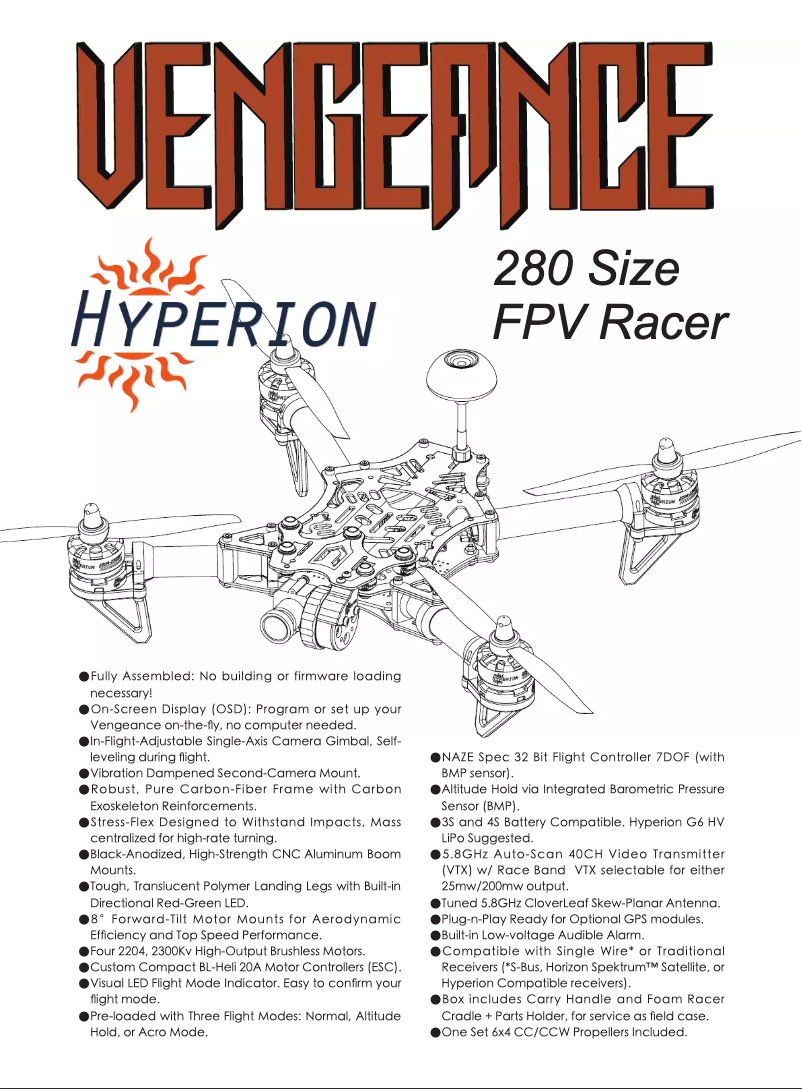 Page n°1 - Manuel utilisateur Hyperion Vengeance 280 FPV Racer