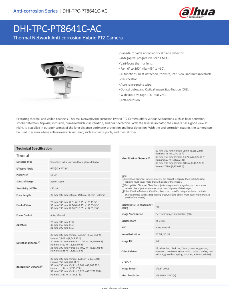 Page n°1 - Fiche technique Dahua Technology TPC-PT8641C-AC