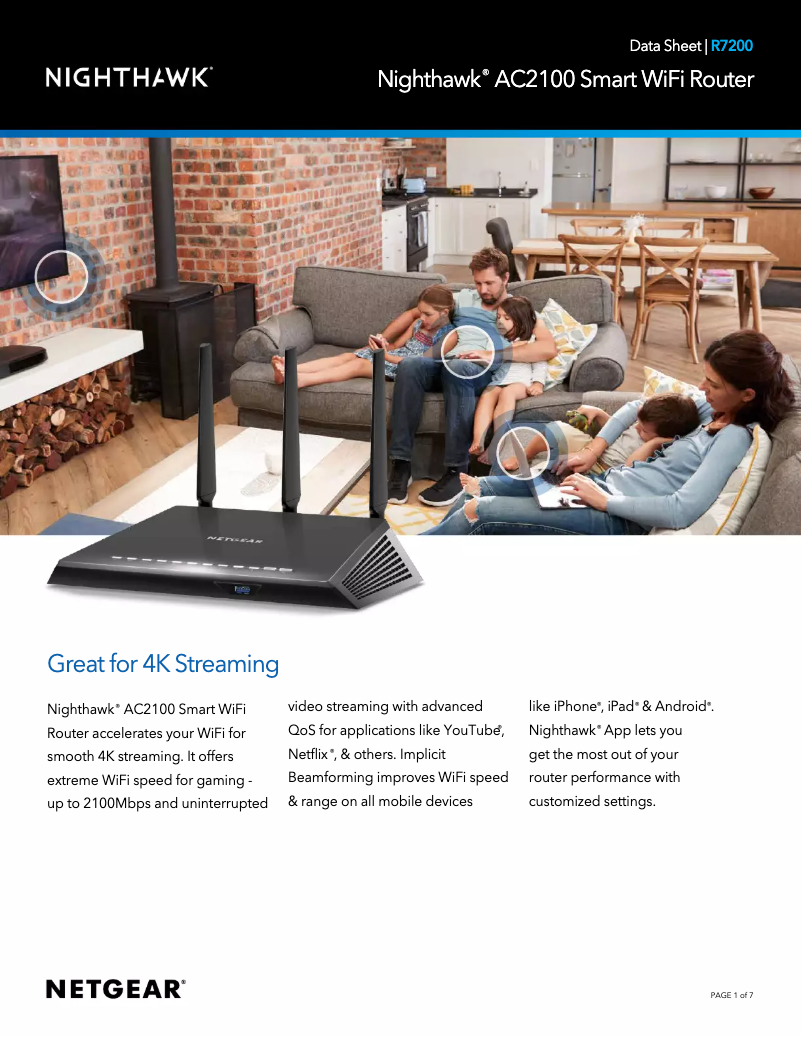 Page 1 de la notice Fiche technique Netgear Nighthawk R7200