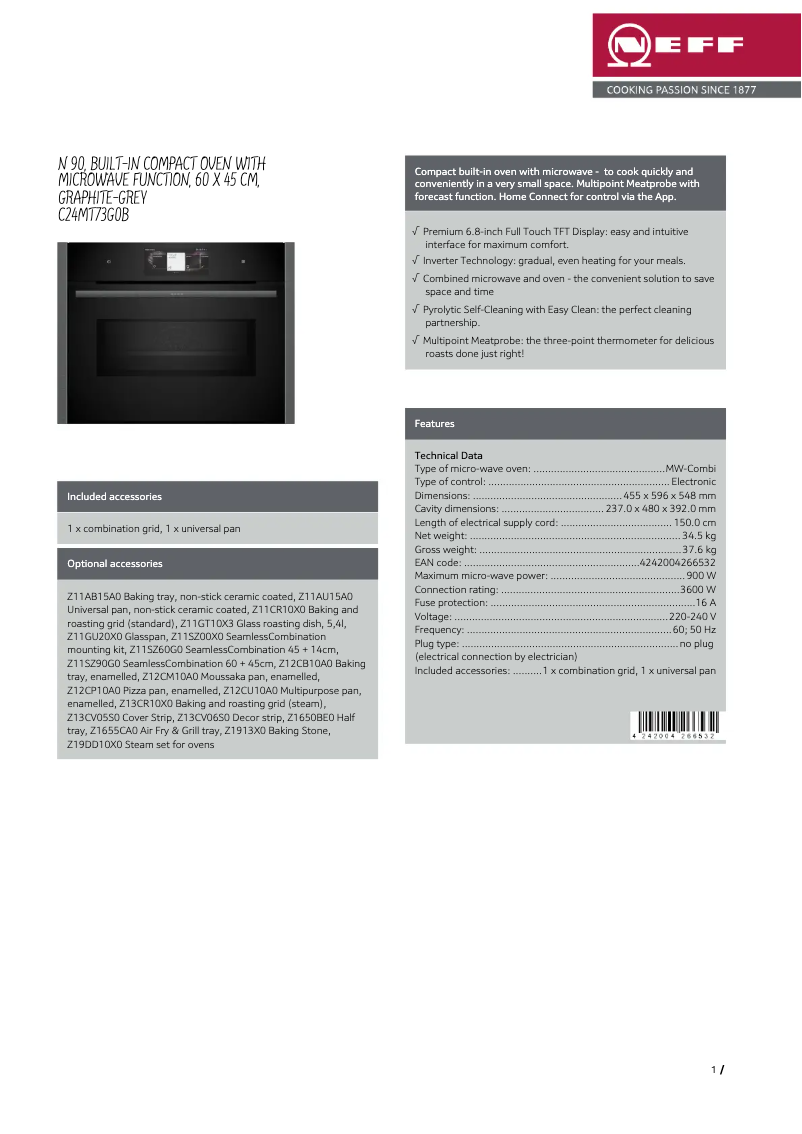 Page n°1 - Fiche technique Neff C24MT73G0B