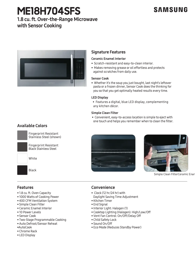 Page n°1 - Fiche technique Samsung ME18H704SFG/AA