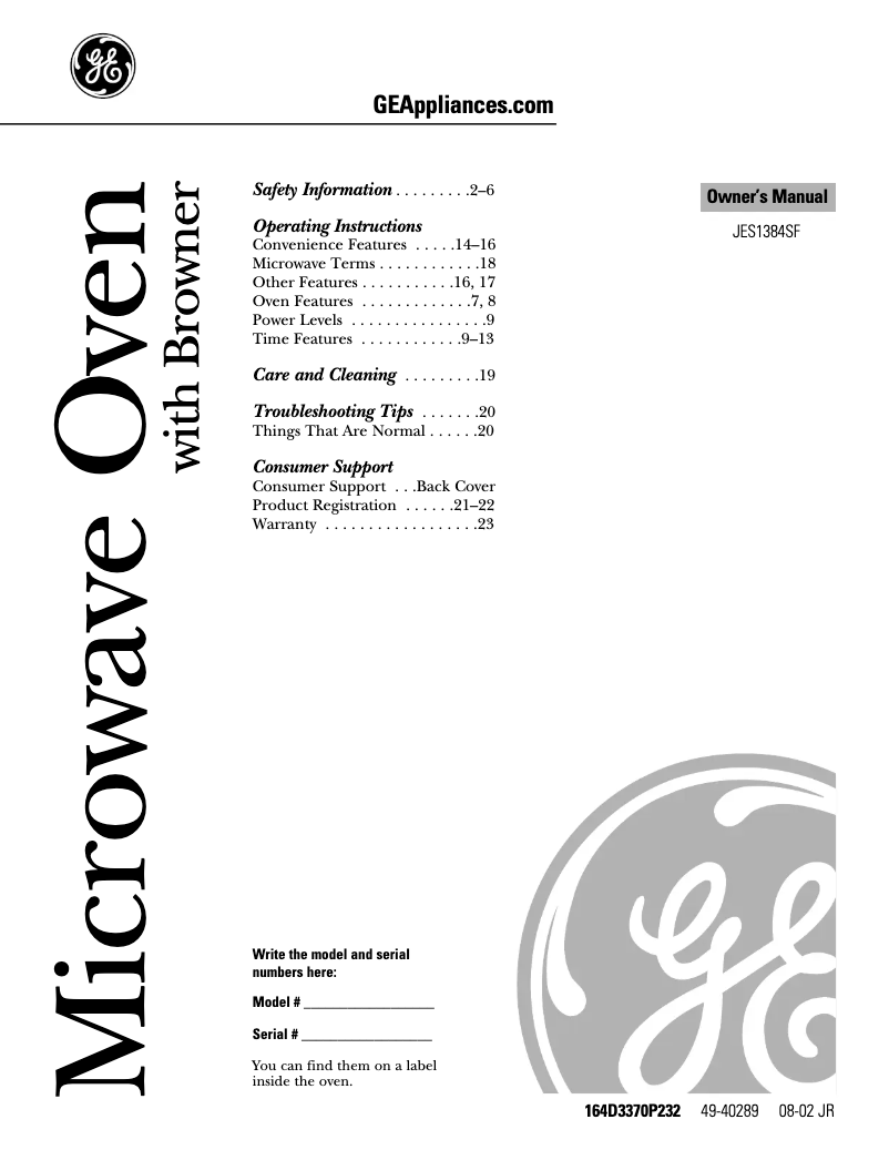 Image de la première page du manuel de l'appareil JES1384SF