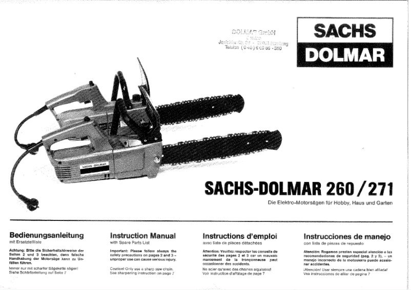 Page 1 de la notice Manuel utilisateur Dolmar 271