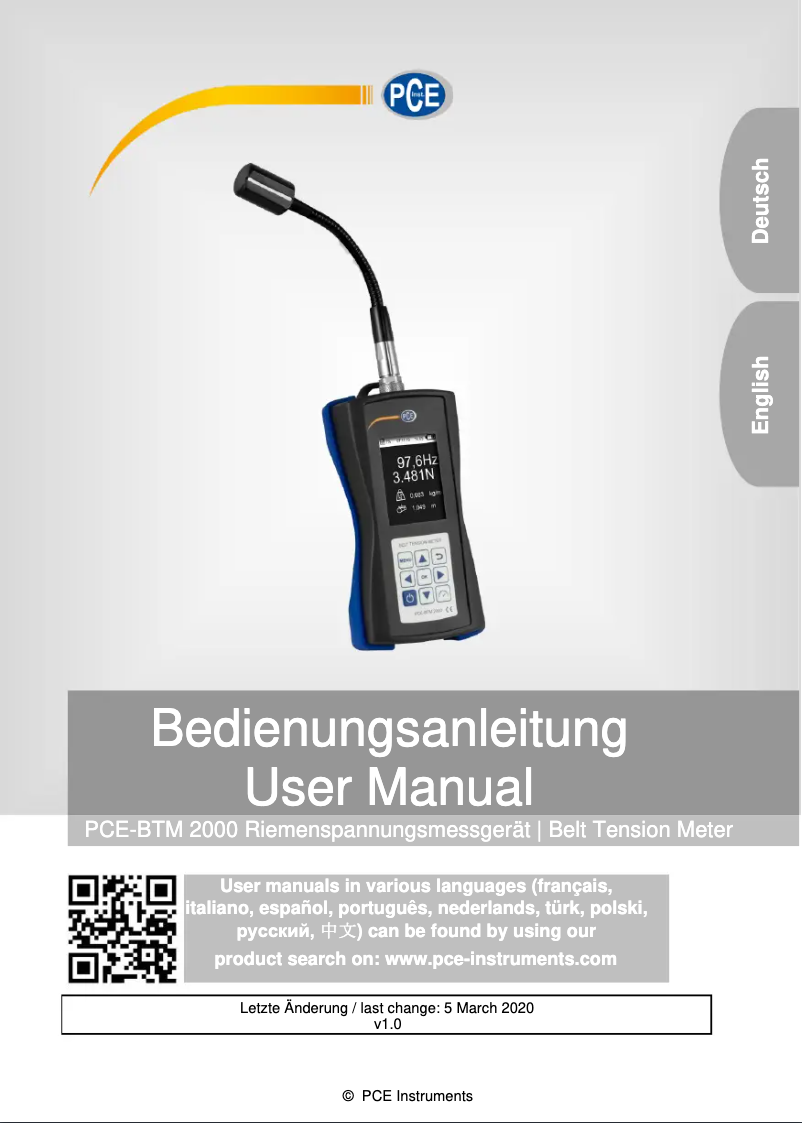 Page n°1 - Manuel utilisateur PCE Instruments PCE-BTM 2000