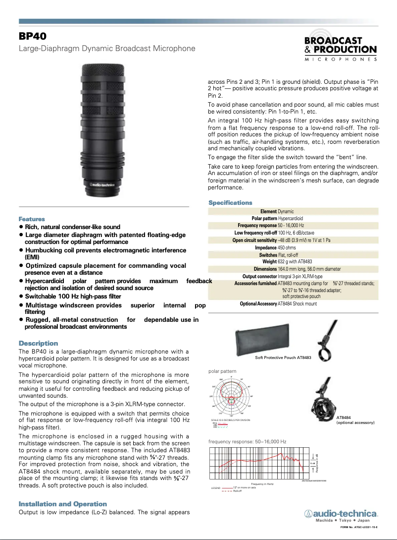 Página 1 del manual Manual de usuario Audio-Technica BP40