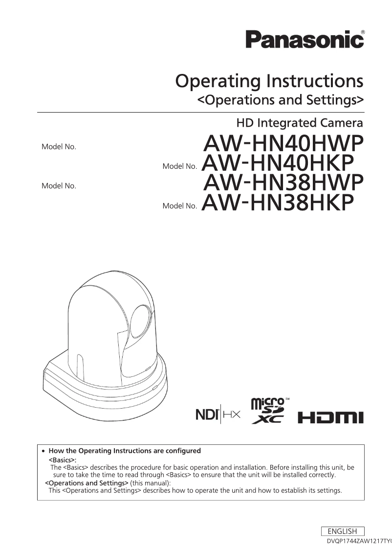 Image de la première page du manuel de l'appareil AW-HN40