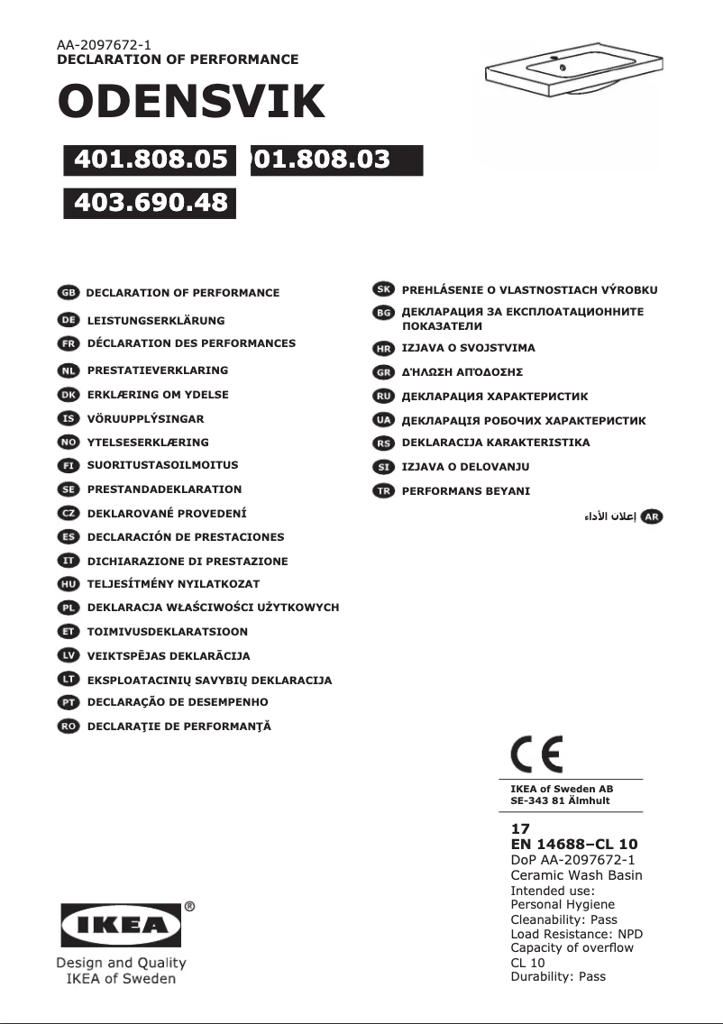 Página 1 del manual Manual de usuario Ikea ODENSVIK 401.808.05