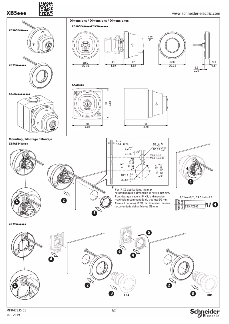 Page n°1 - Manuel utilisateur Schneider ZBY9W2B140