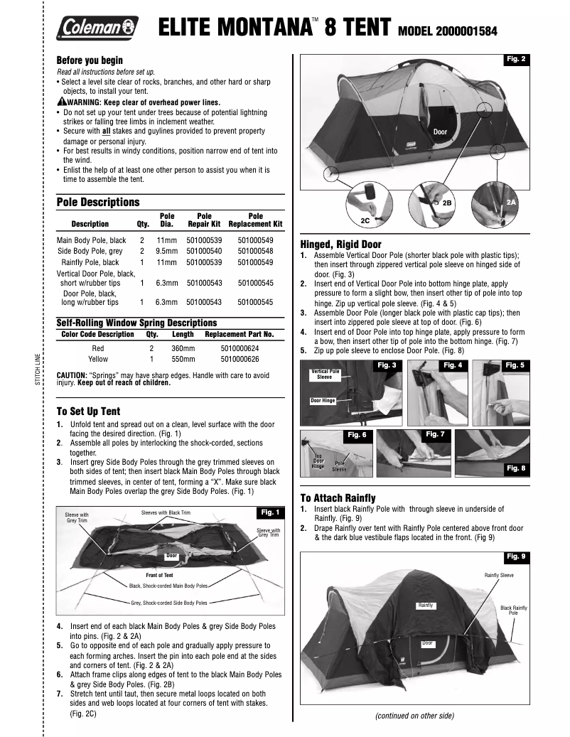 Page 1 de la notice Manuel utilisateur Coleman Elite Montana