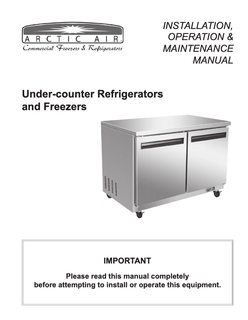 Page n°1 - Manuel utilisateur Arctic Air AUC27F