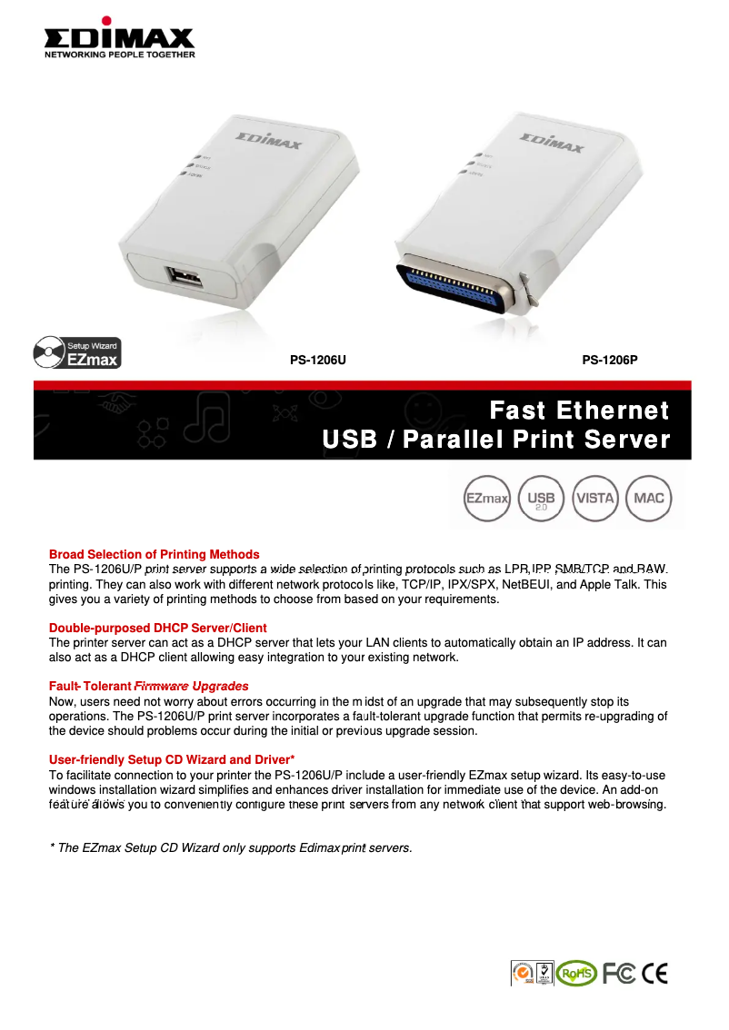 Page 1 de la notice Fiche technique Edimax PS-1206P