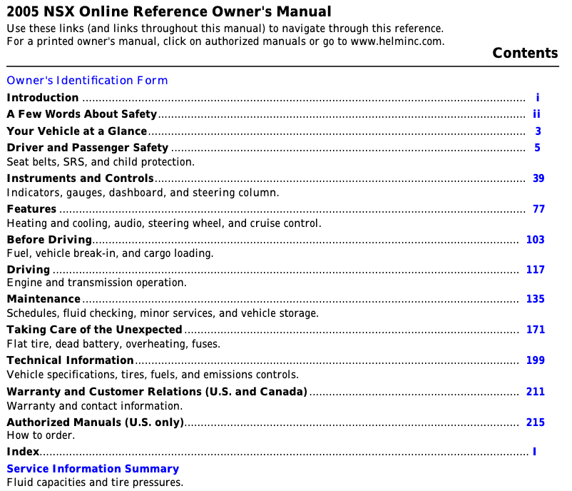 Image de la première page du manuel de l'appareil NSX (2005)