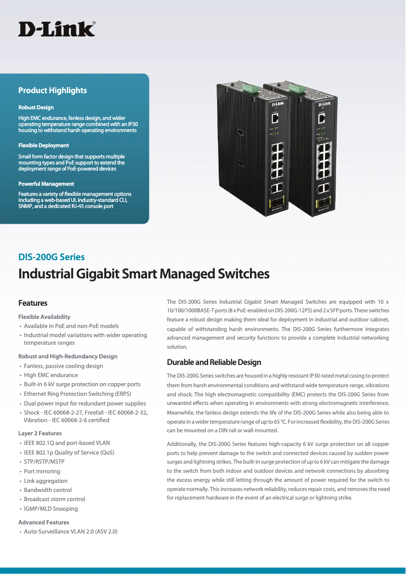 Page n°1 - Fiche technique D-Link DIS-200G-12S