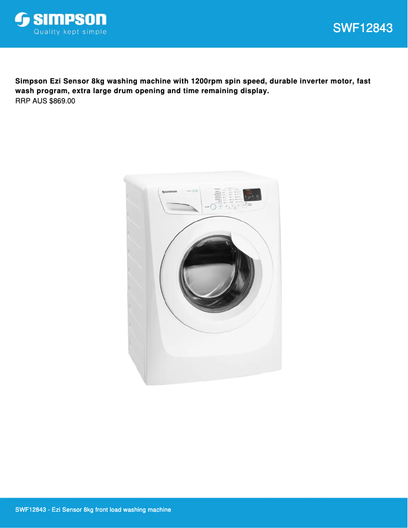 Page 1 de la notice Fiche technique Simpson SWF12843