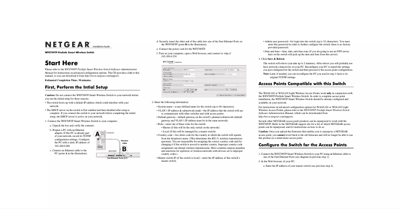 Page 1 de la notice Guide d'installation Netgear WFS709TP