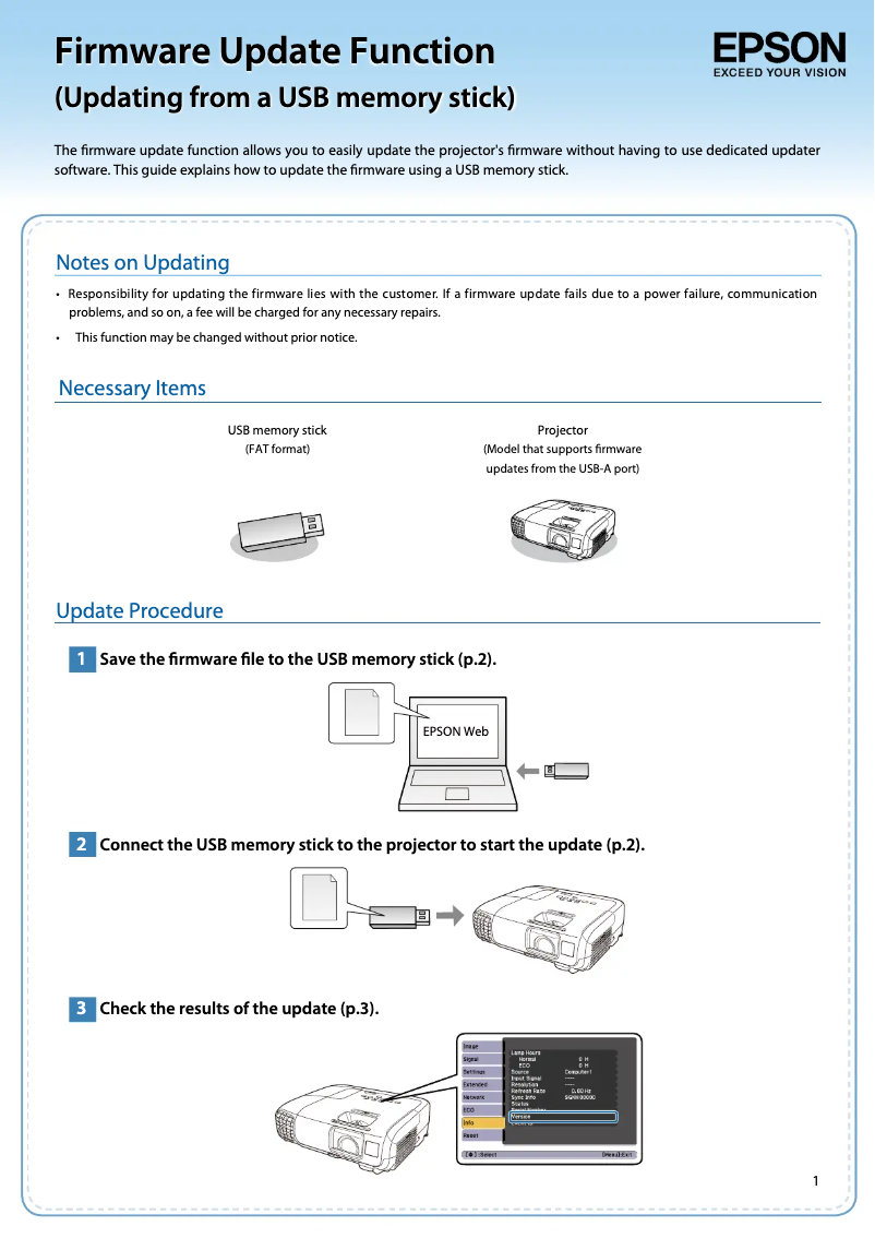 Page 1 de la notice Informations de garantie Epson EB-PU2220B