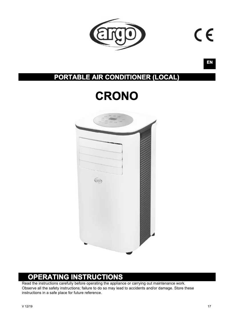 Page n°1 - Manuel utilisateur Argoclima Crono