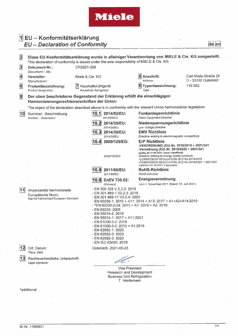 Page n°1 - Manuel utilisateur Miele K 7443 D