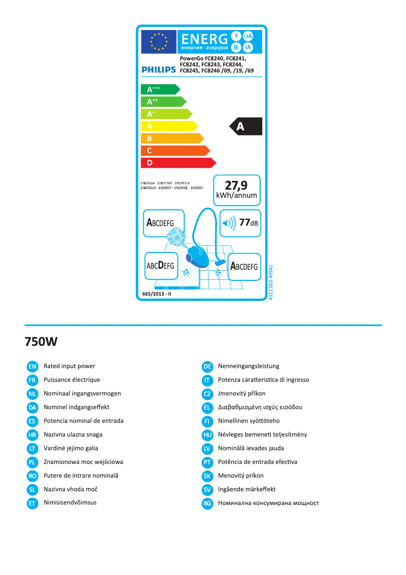 Page n°1 - Label énergétique Philips PowerGo FC8243