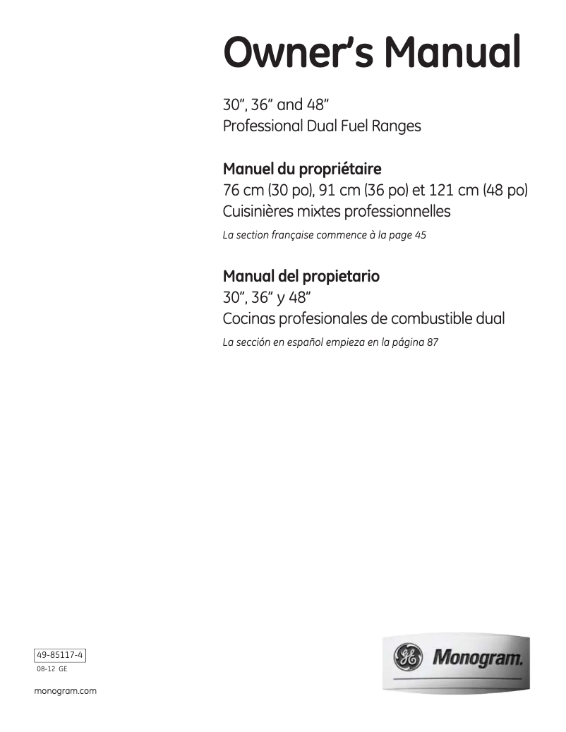 Page n°1 - Manuel d'utilisation et d'entretien GE ZDP486LDPSS