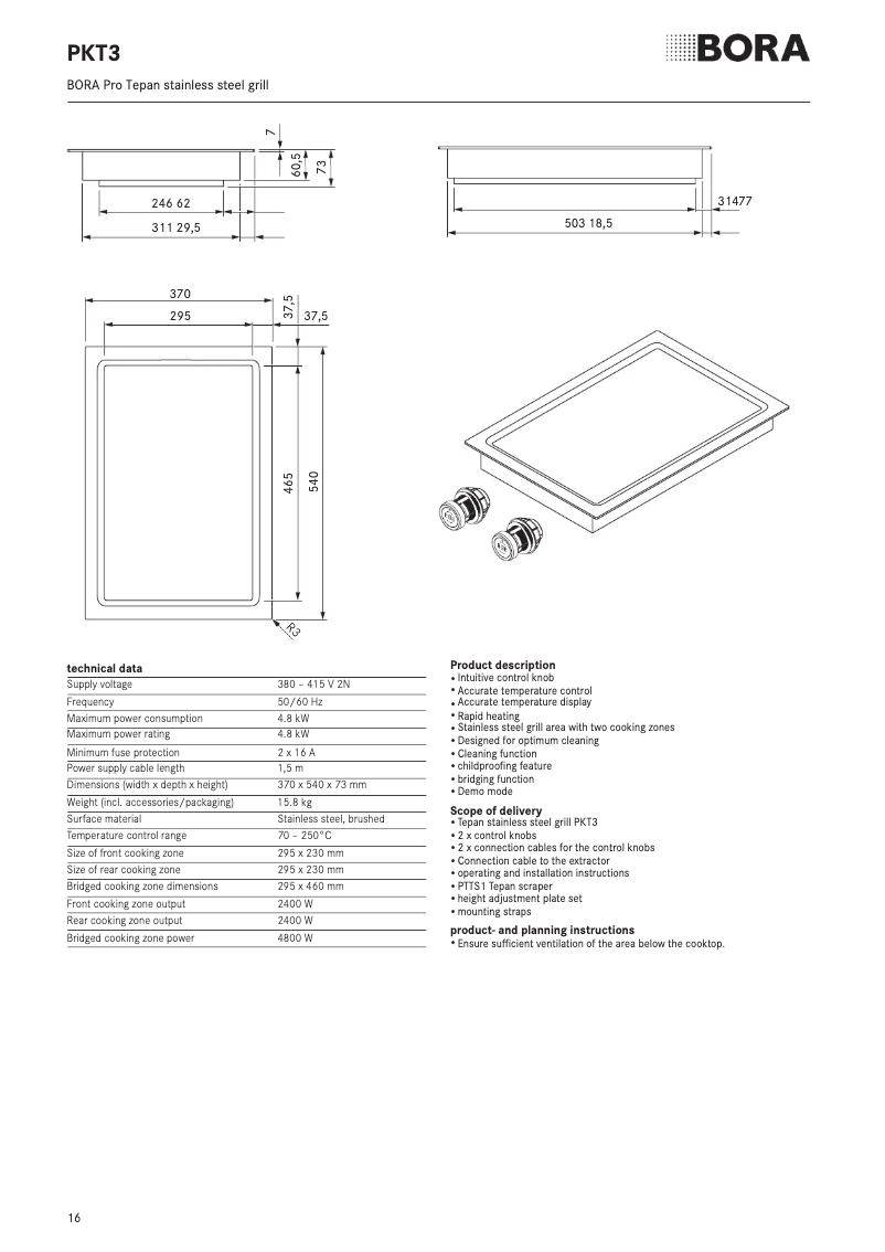 Page 1 de la notice Fiche technique BORA PKT3