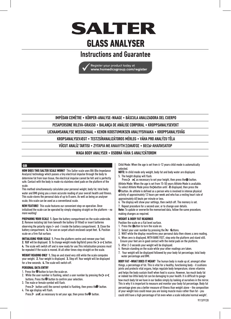 Page 1 de la notice Manuel utilisateur Salter 9128 BK3R