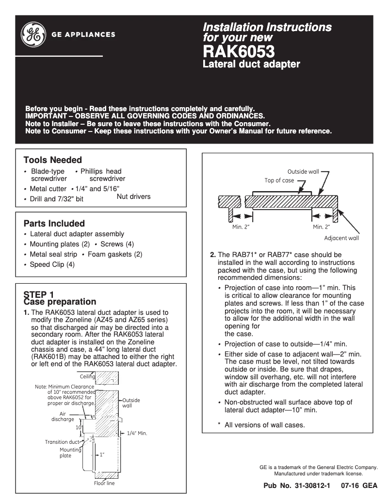 Page 1 of the manual User Manual GE RAK6053