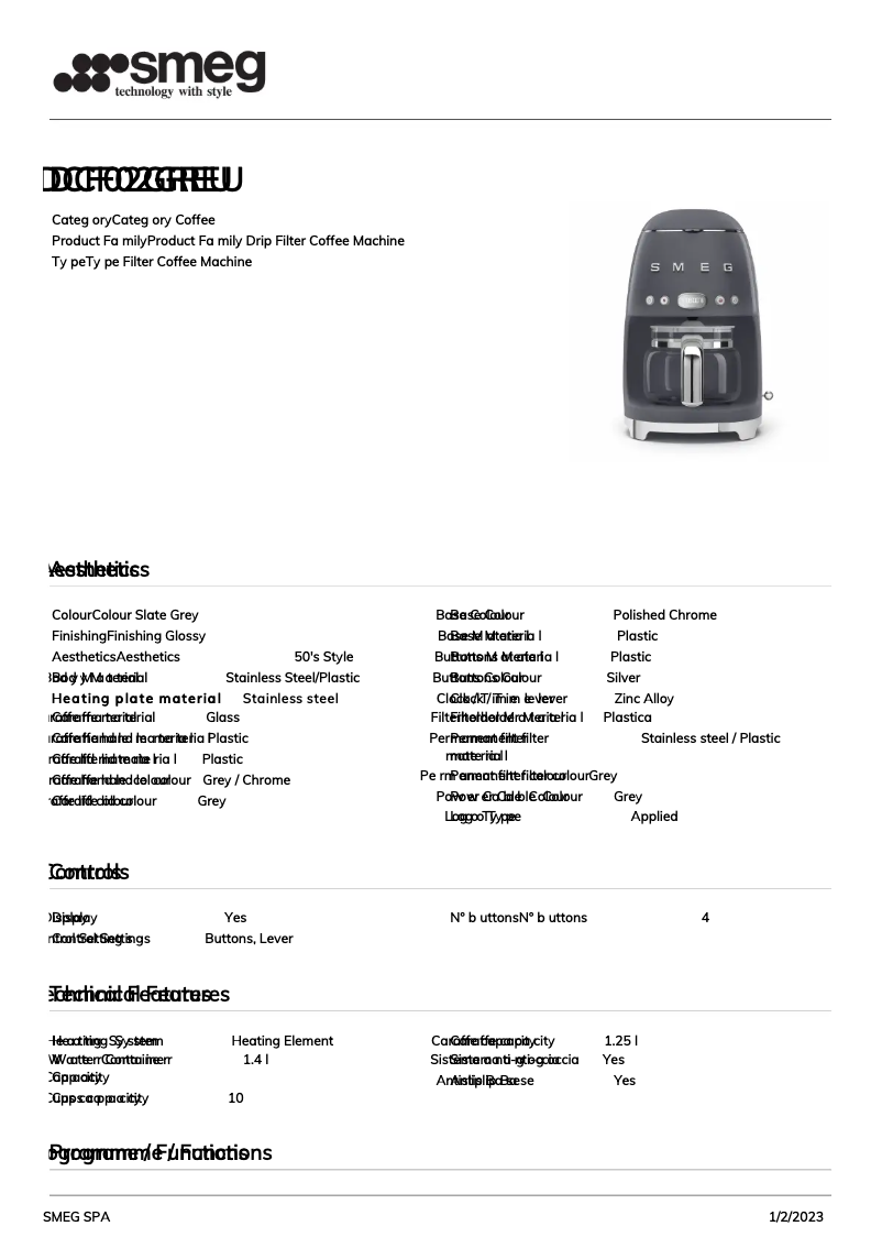 Page 1 de la notice Brochure Smeg DCF01