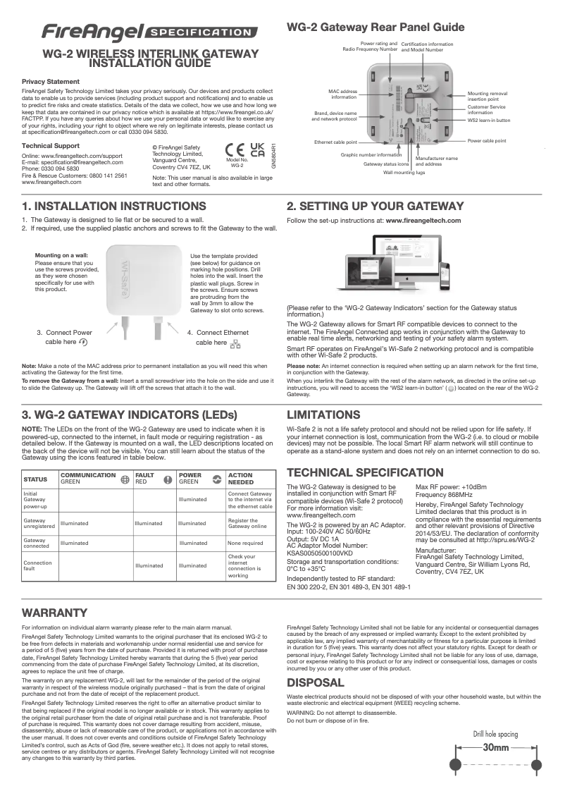 Page n°1 - Manuel utilisateur FireAngel WG-2