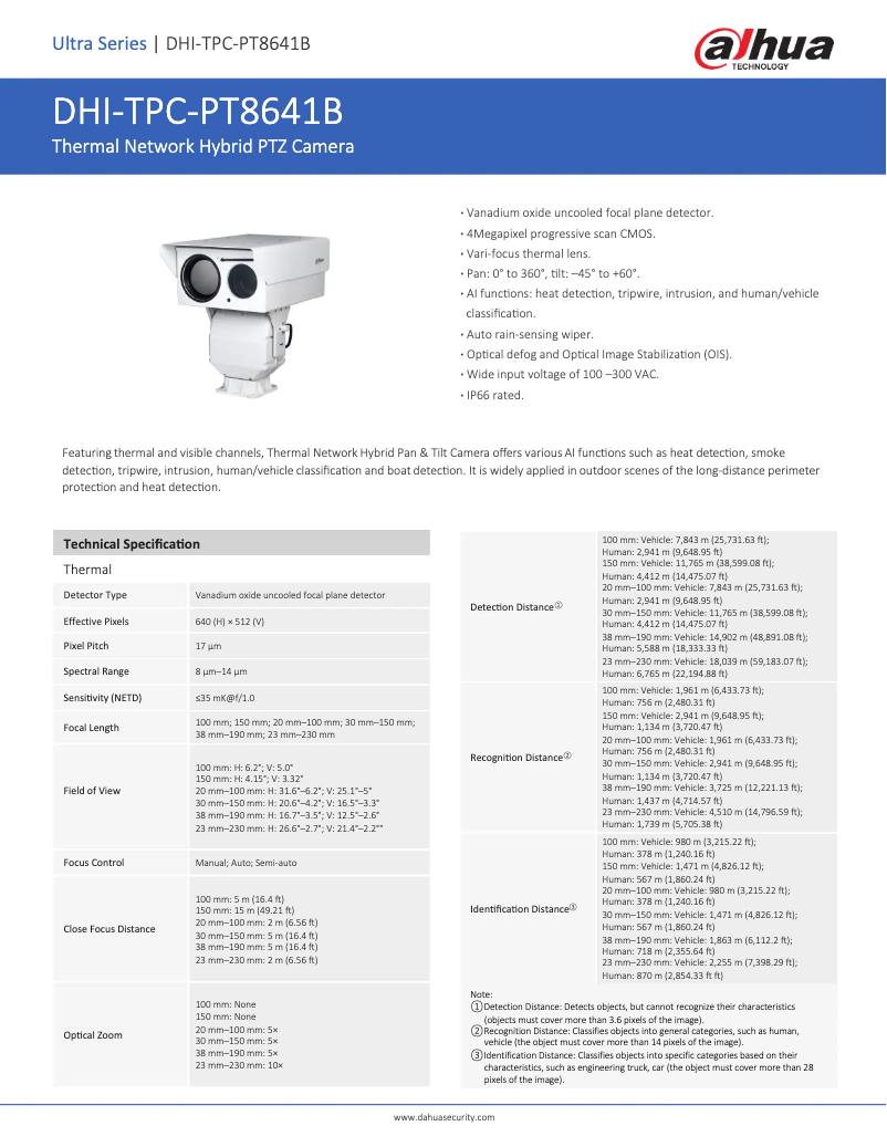 Page n°1 - Fiche technique Dahua Technology TPC-PT8641B