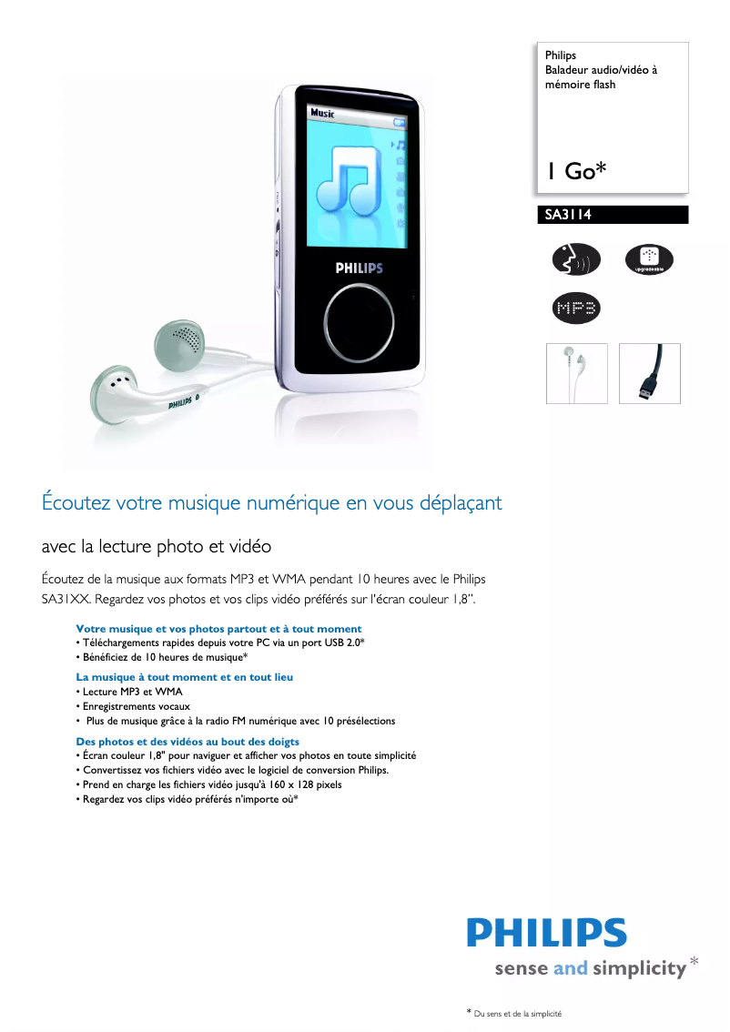 Page n°1 - Fiche technique Philips GoGear SA3114