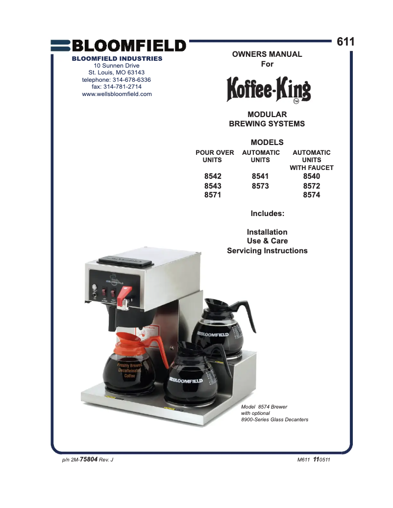 Page n°1 - Manuel utilisateur Bloomfield Koffee King 8540
