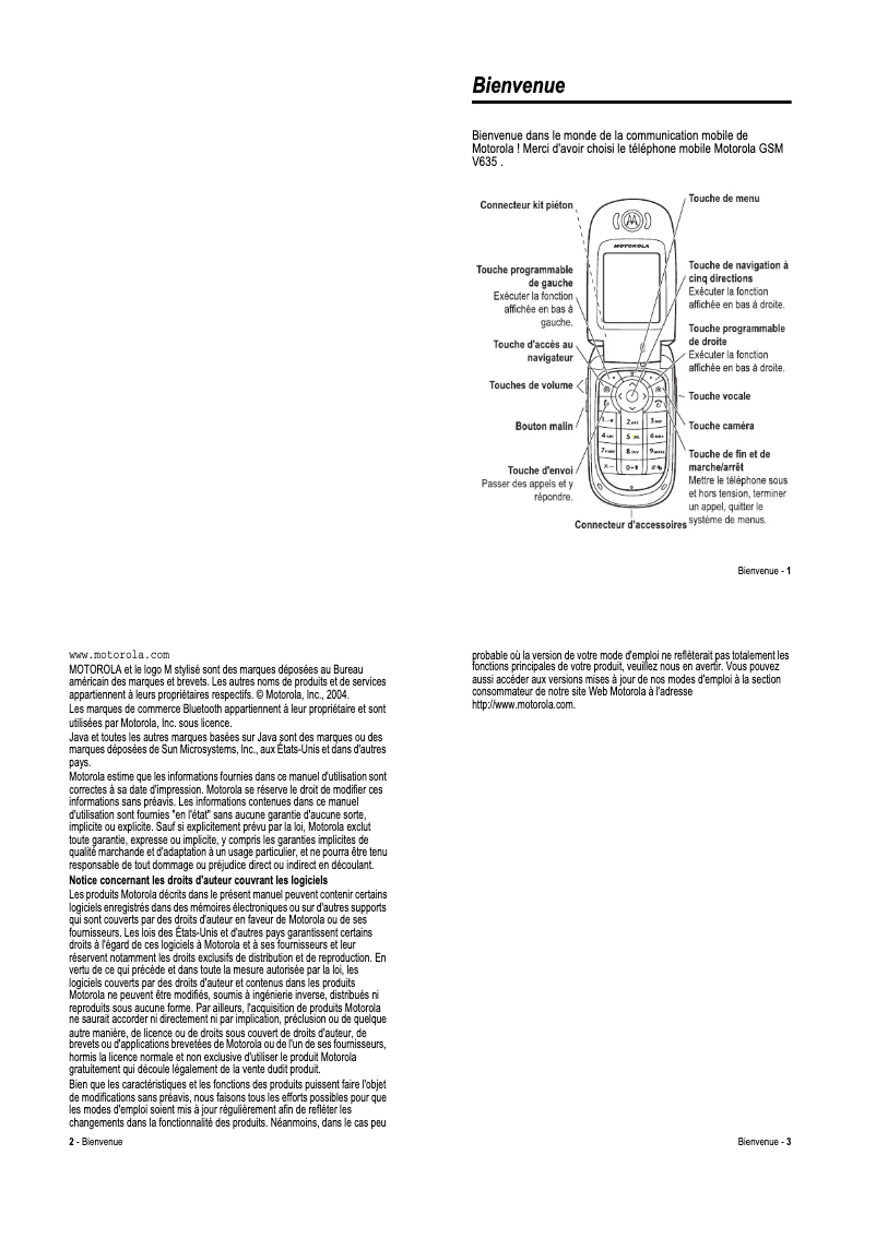 Page 1 de la notice Manuel utilisateur Motorola V635