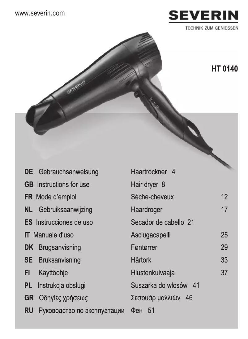 Page n°1 - Manuel utilisateur Severin HT 0140