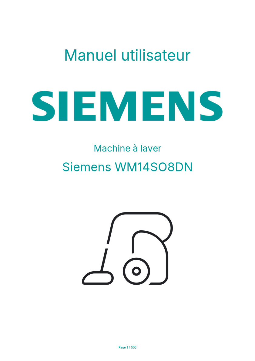 Page n°1 - Manuel utilisateur Siemens WM14SO8DN