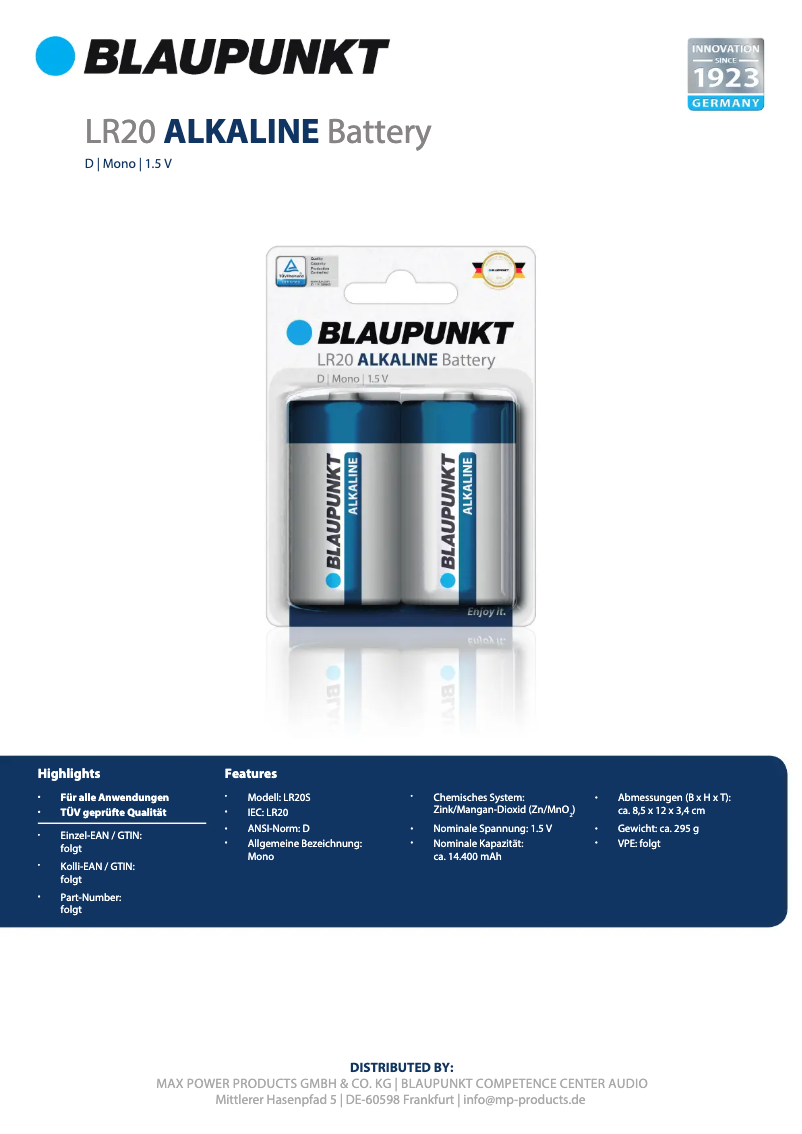 Page 1 de la notice Manuel utilisateur Blaupunkt LR20