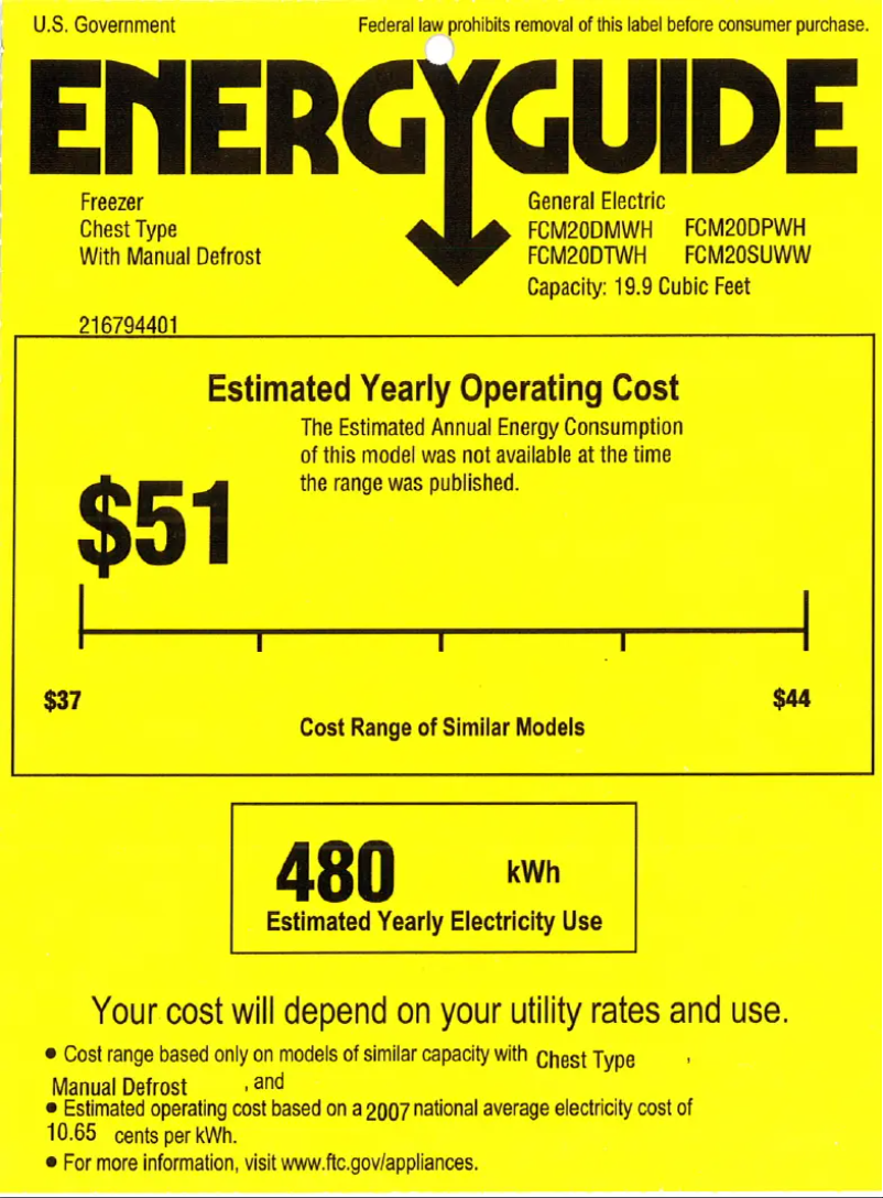 Página 1 del manual Etiqueta energética GE FCM20SUWW