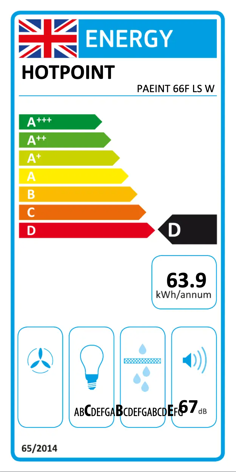 Page 1 de la notice Label énergétique Hotpoint PAEINT 66F LS W