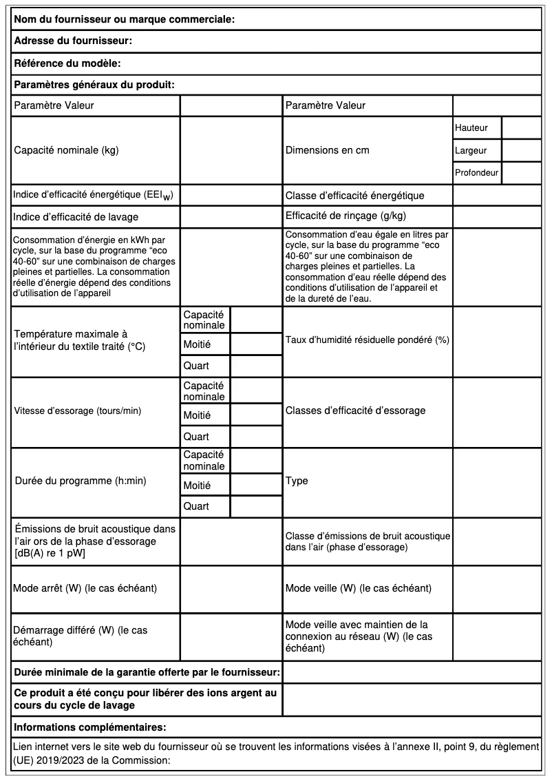 Page 1 de la notice Fiche technique Beko 50101434CH1