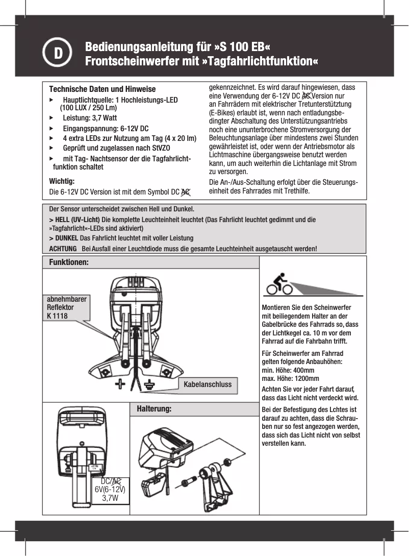 Page 1 de la notice Manuel utilisateur Fuxon S 100 EB