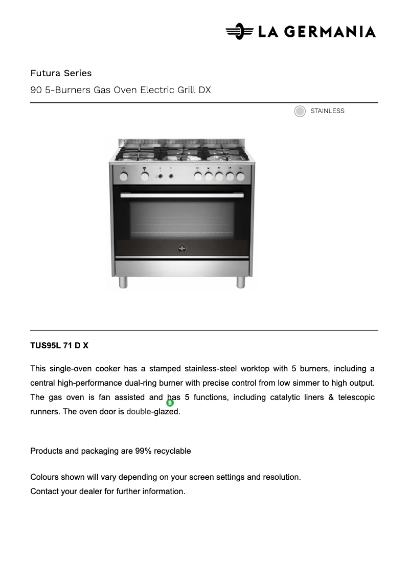 Page n°1 - Fiche technique La Germania TUS95L71DX
