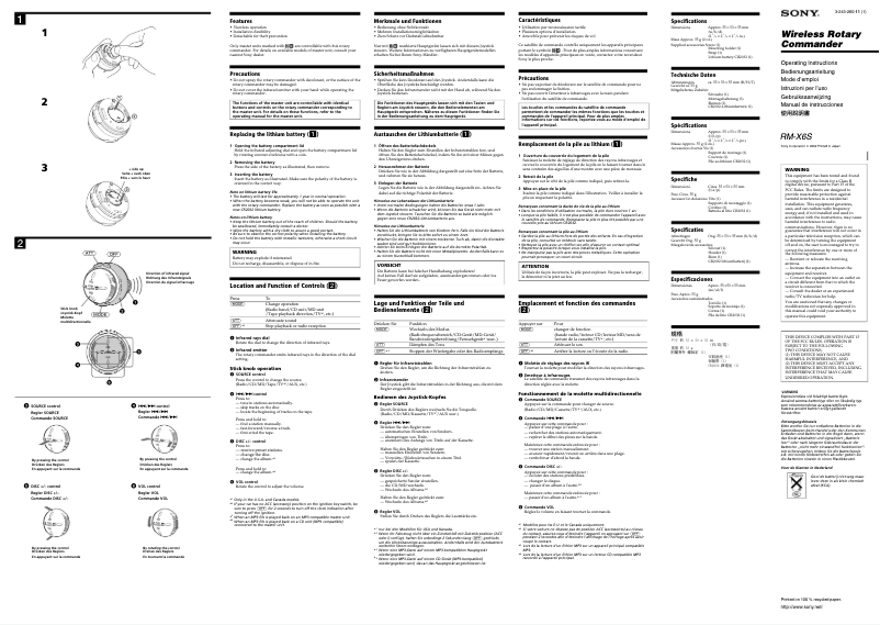 Page n°1 - Manuel utilisateur Sony RM-X6S