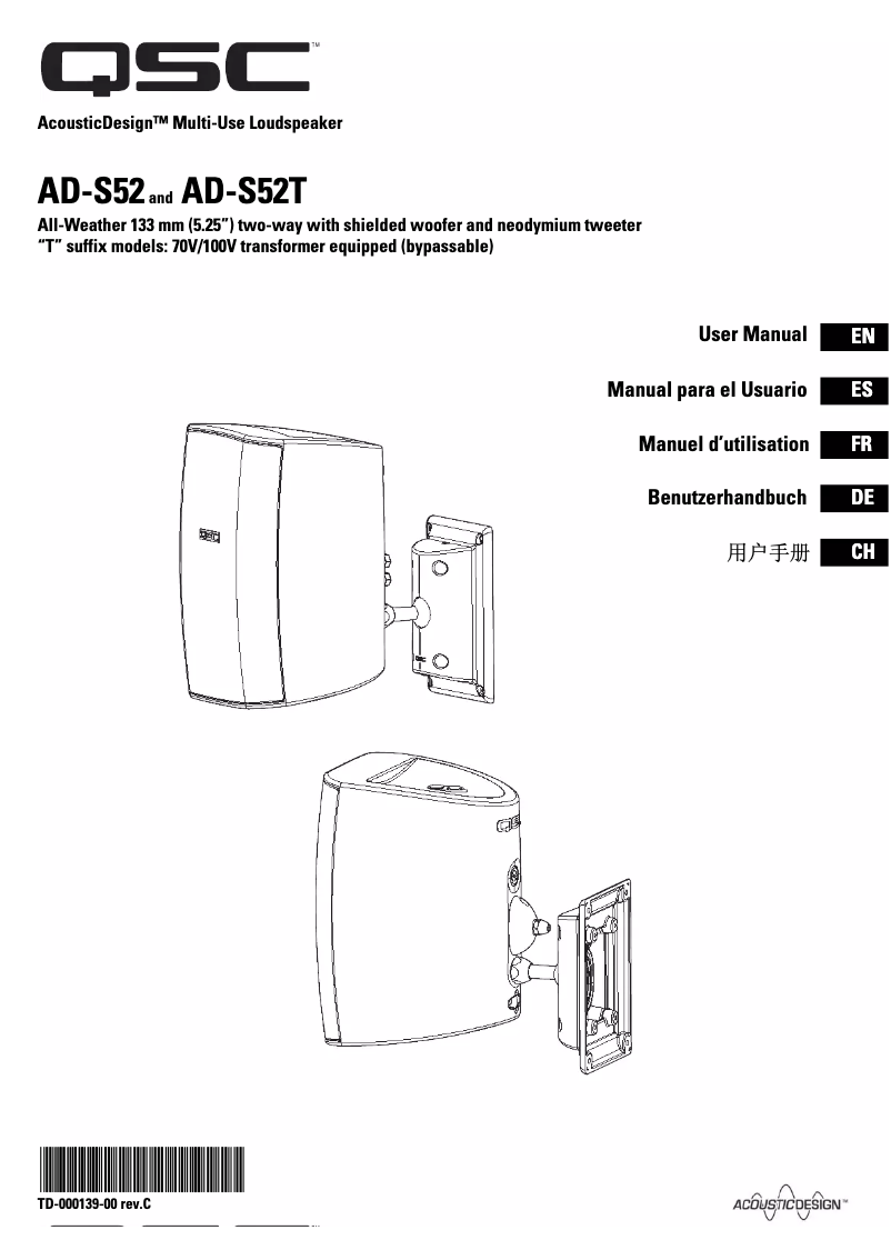 Page 1 de la notice Manuel utilisateur QSC AcousticDesign AD-S52T