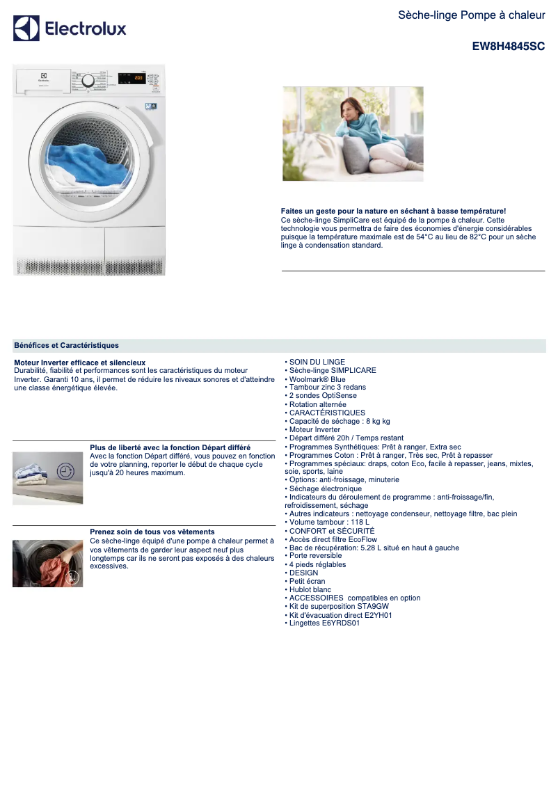 Page n°1 - Fiche technique Electrolux EW8H4845SC