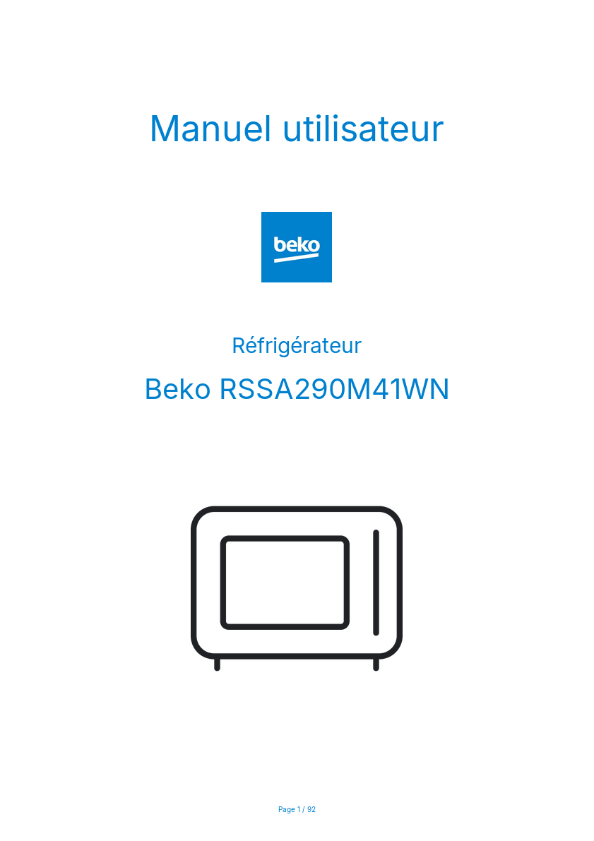 Page n°1 - Manuel utilisateur Beko RSSA290M41WN