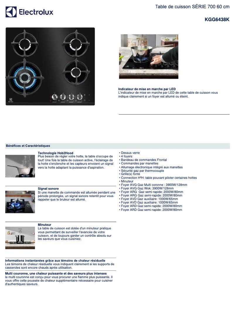 Page 1 de la notice Fiche technique Electrolux KGG6438K