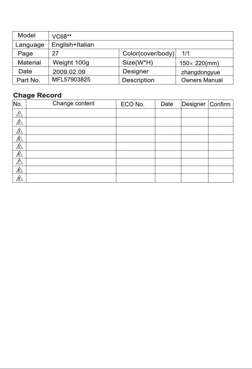 Page n°1 - Manuel utilisateur LG VC6816NHTQT
