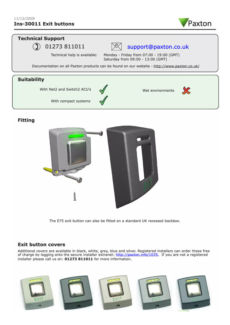 Page 1 de la notice Manuel utilisateur Paxton E75
