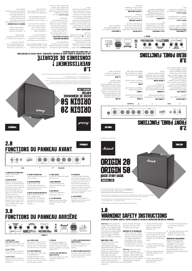 Page n°1 - Manuel utilisateur Marshall Origin 20
