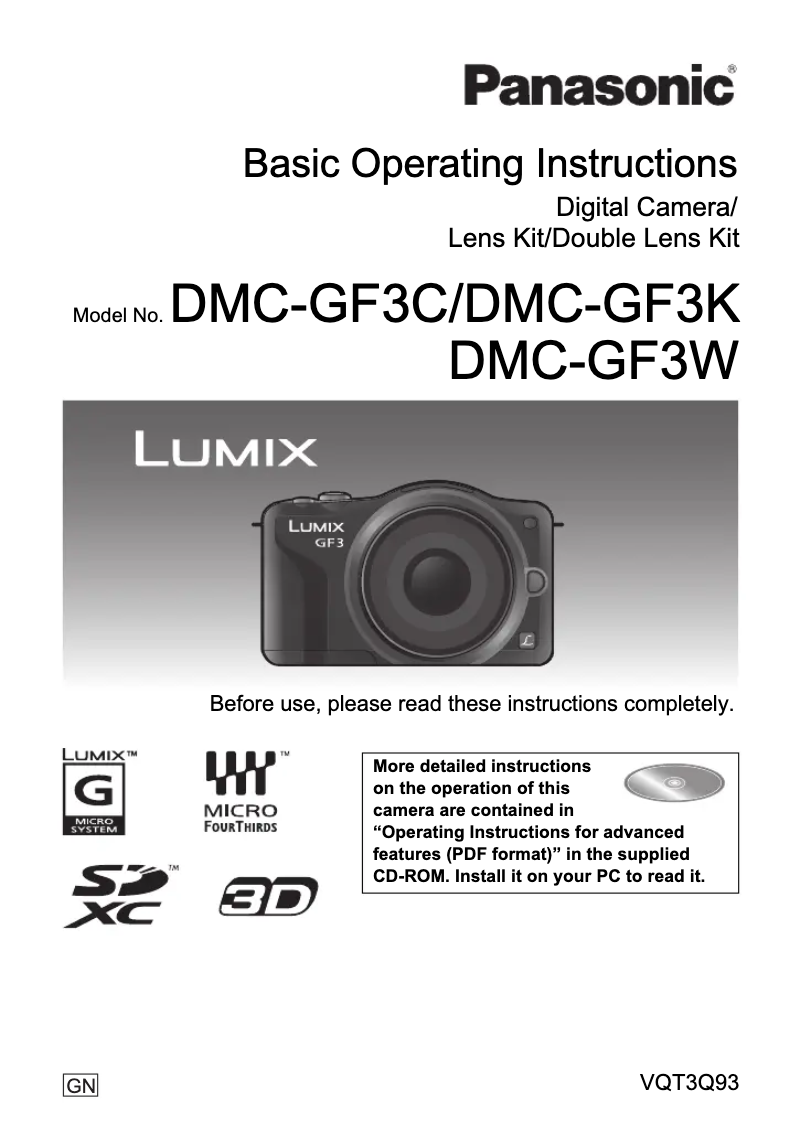 Page 1 de la notice Manuel utilisateur Panasonic Lumix DMC-GF3K
